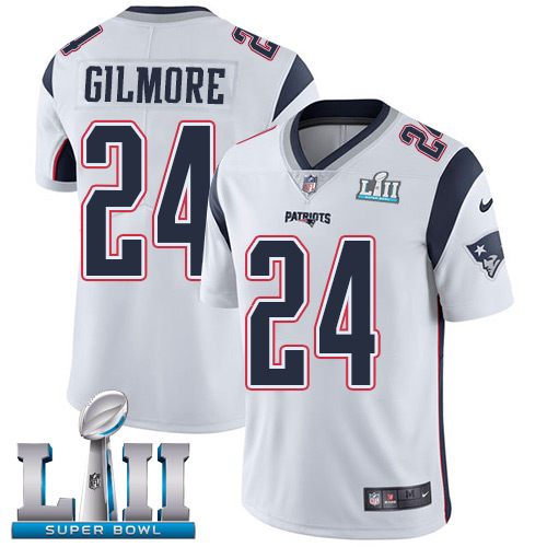 Nike Patriots #24 Stephon Gilmore White Super Bowl LII Men's Stitched NFL Vapor Untouchable Limited Jersey - Click Image to Close